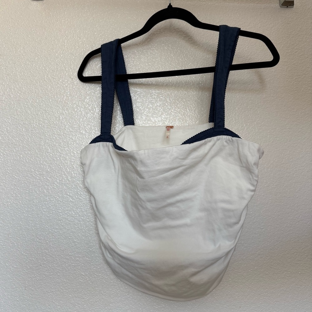 Free People White with Blue straps crop top